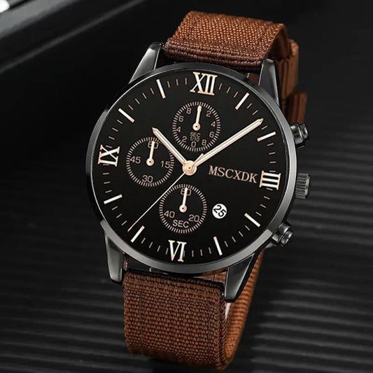4pcs Men's Quartz Watch Set with Bracelets (Coffee)