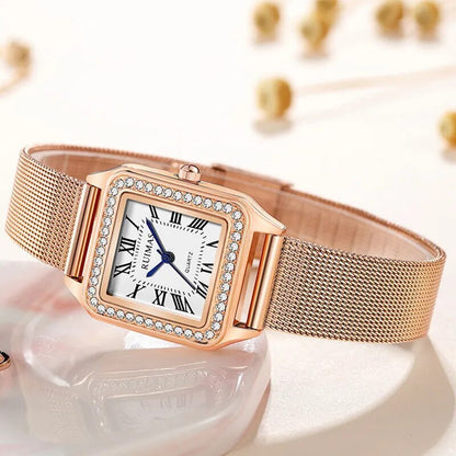 RUIMAS RS-336 Square Quartz Ladies’ Mesh Watch
