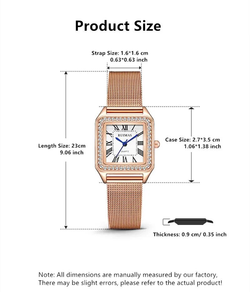 RUIMAS RS-336 Square Quartz Ladies’ Mesh Watch