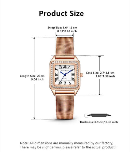 RUIMAS RS-336 Square Quartz Ladies’ Mesh Watch
