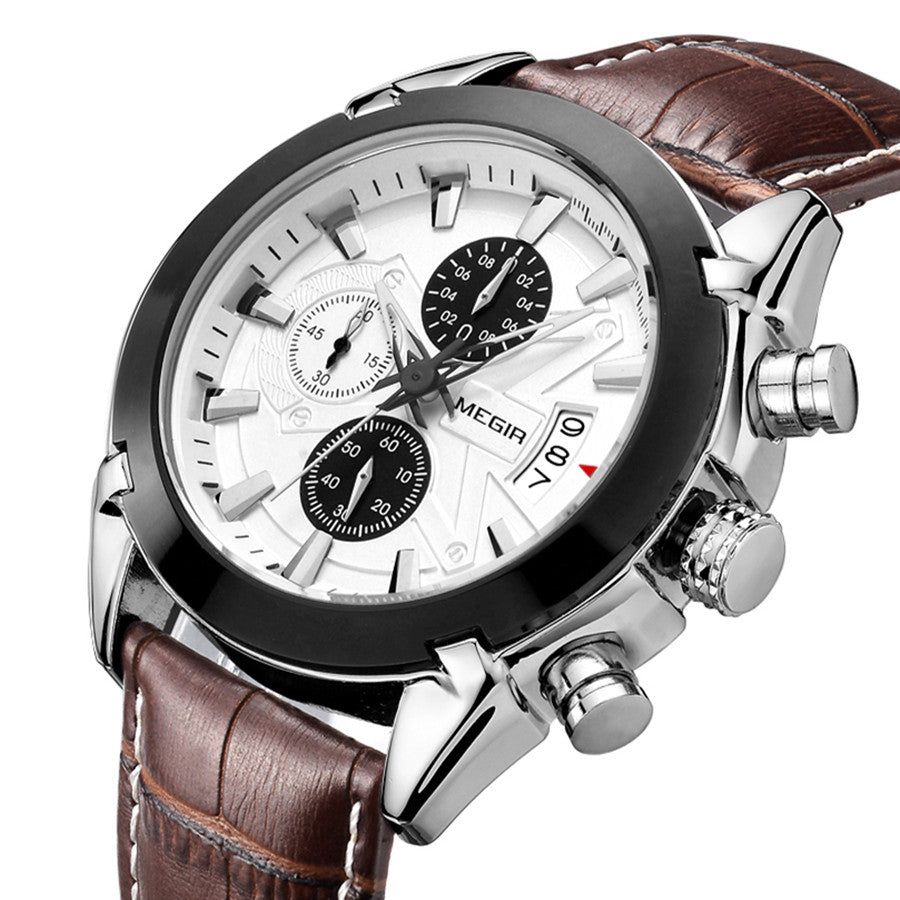 MEGIR RF-2020 Leather Chronograph Quartz Men’s Watch