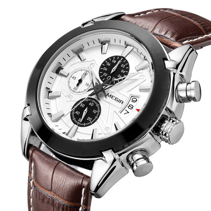 MEGIR RF-2020 Leather Chronograph Quartz Men’s Watch