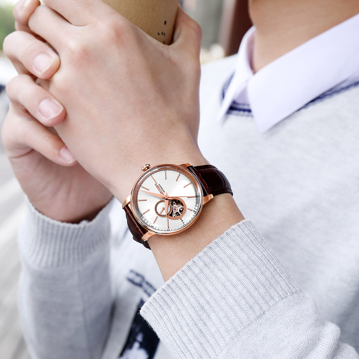 MEGIR RF-62057 Open Heart Automatic Dress Watch