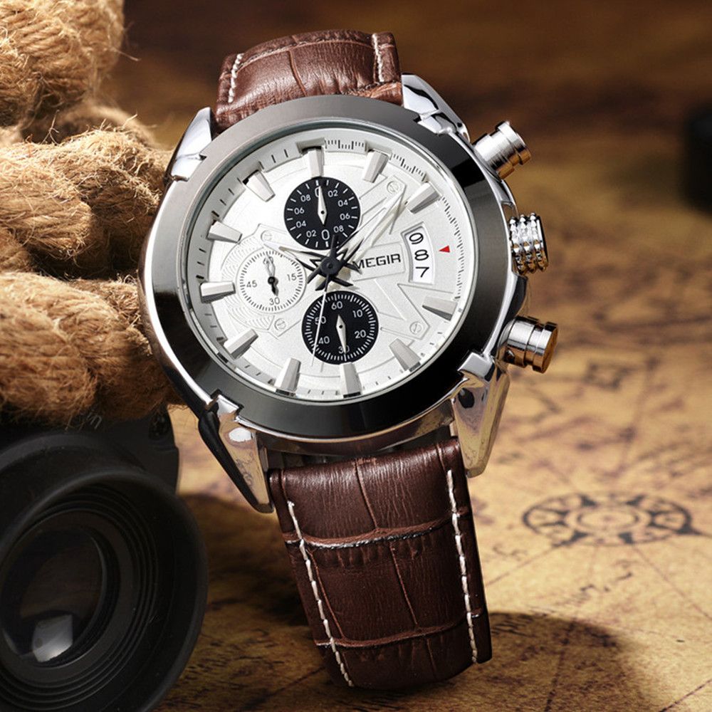 MEGIR RF-2020 Leather Chronograph Quartz Men’s Watch