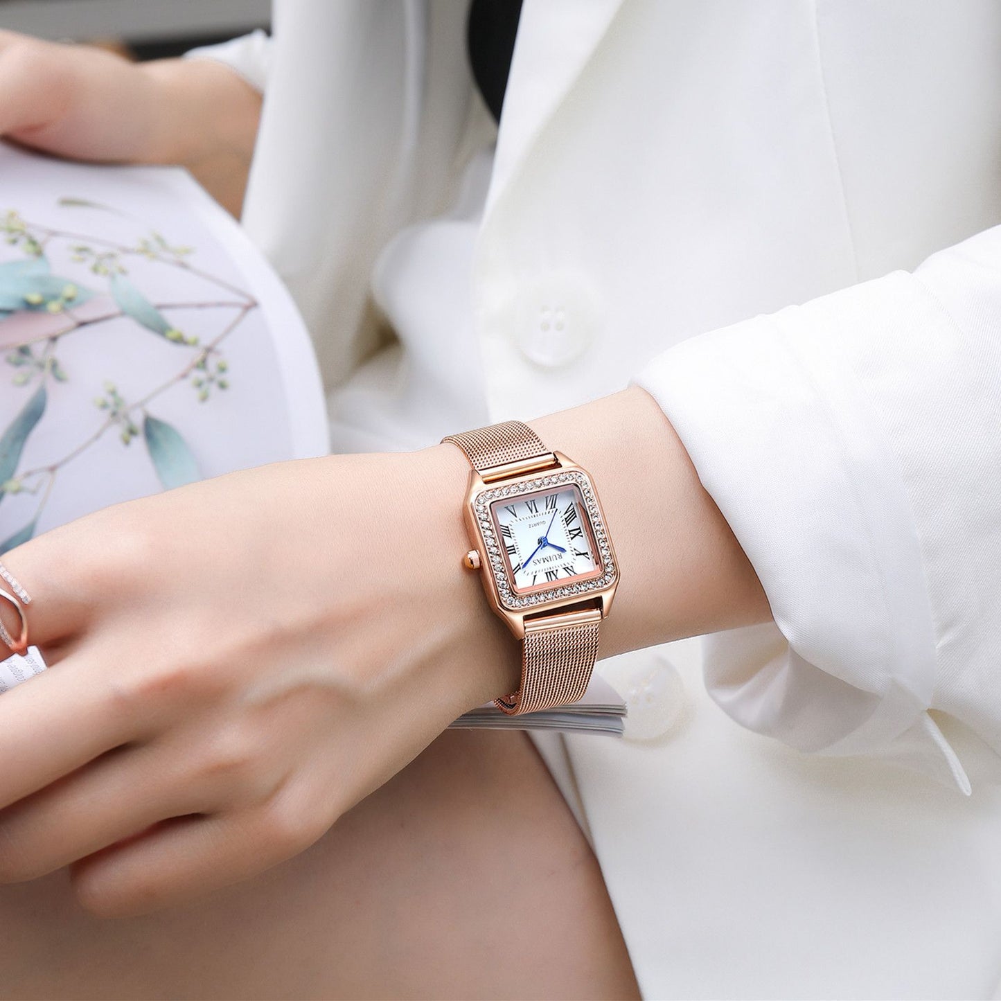 RUIMAS RS-336 Square Quartz Ladies’ Mesh Watch