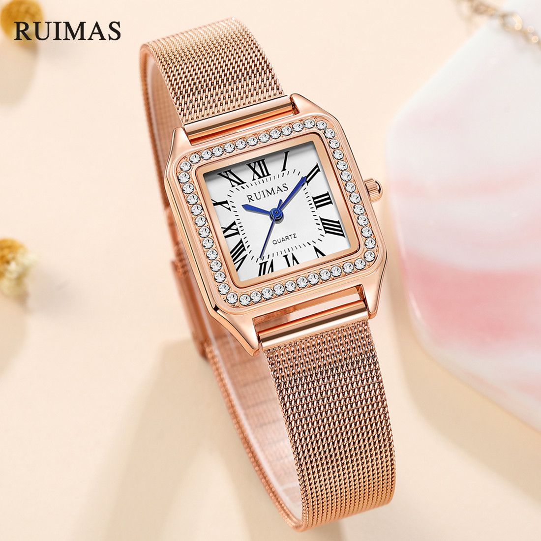 RUIMAS RS-336 Square Quartz Ladies’ Mesh Watch
