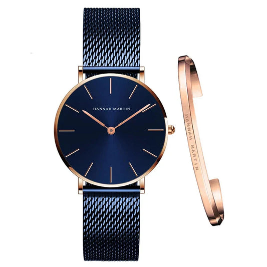 Women’s Mesh Bracelet Watch Set – Blue (Model HM-CH36)