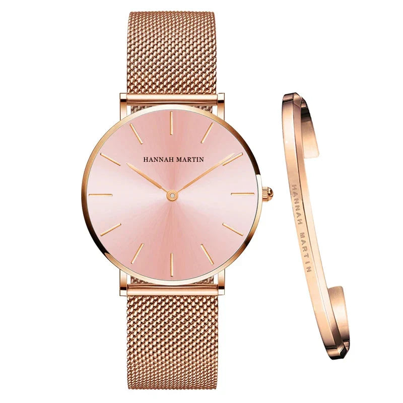 Women’s Mesh Bracelet Watch Set – Pink (Model HM-CH36)