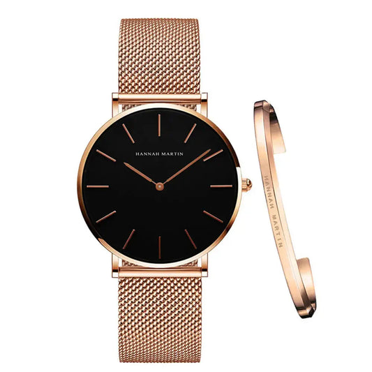 Women’s Mesh Bracelet Watch Set – Black Brown (Model HM-CH36)