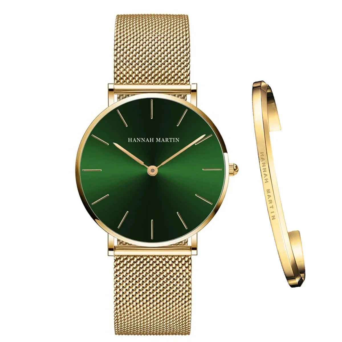 Women’s Mesh Bracelet Watch Set – Green Gold (Model HM-CH36)